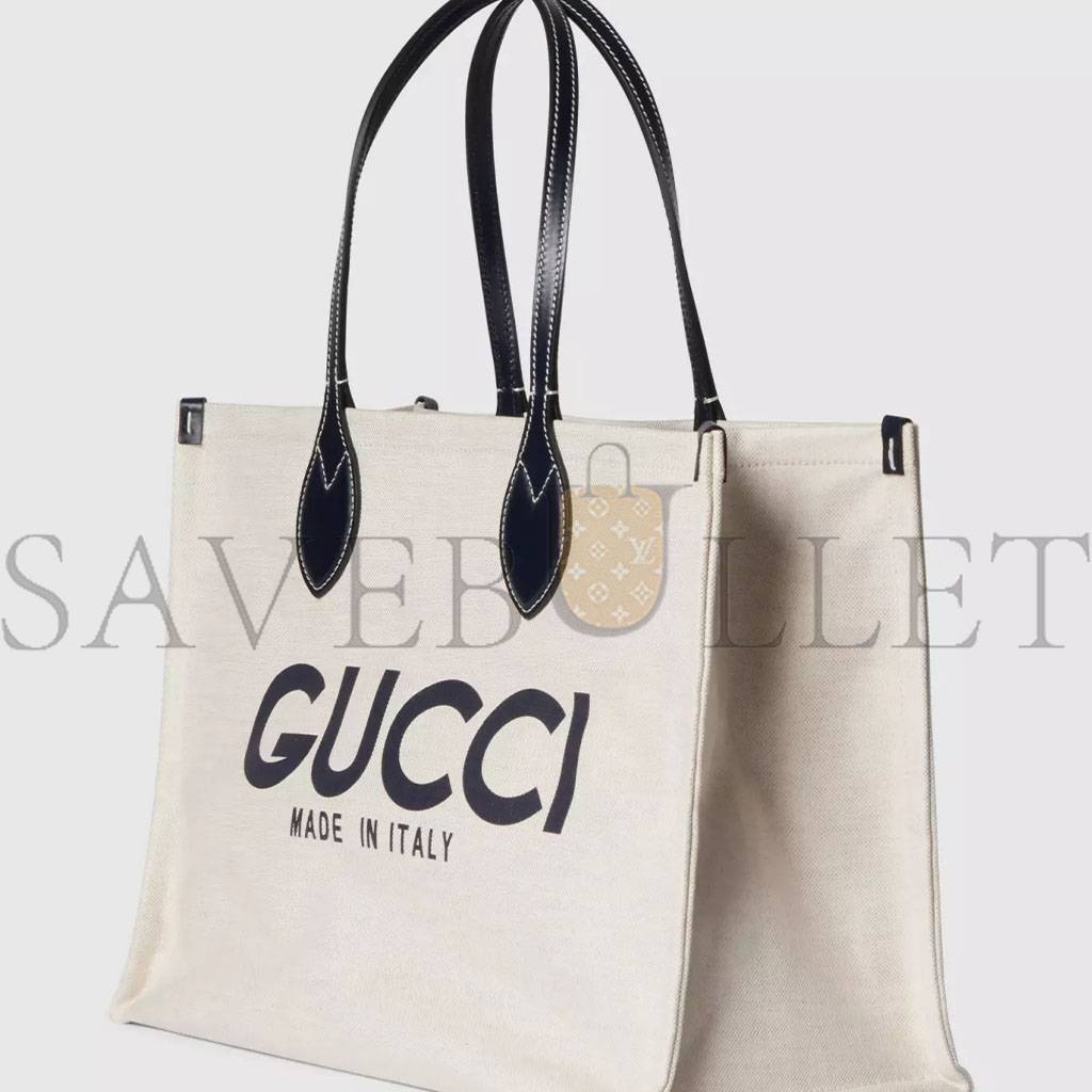 G*u*i print tote bag new beige canvas black 772176facvw8941 (41*19*18cm)